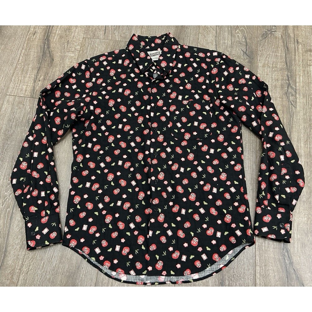 Naked & Famous Shirt Men’s Medium? Black Japanese Daruma Doll Print